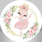 Lofaris Round White And Pink Floral Ballet Birthday Backdrop